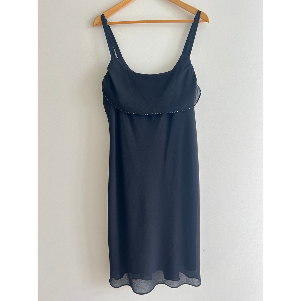 Robbie Bee Womens Black Sleeveless Rhinestone Trim Lettuce Hem Cocktail Dress